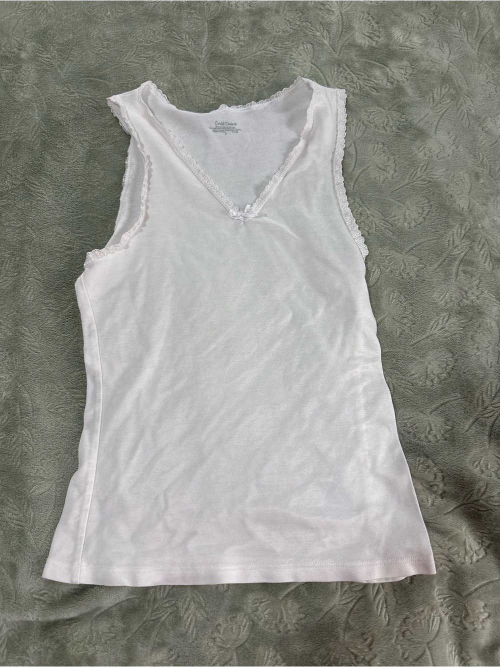 Cuddl Duds White Lace-Trim Tank Top